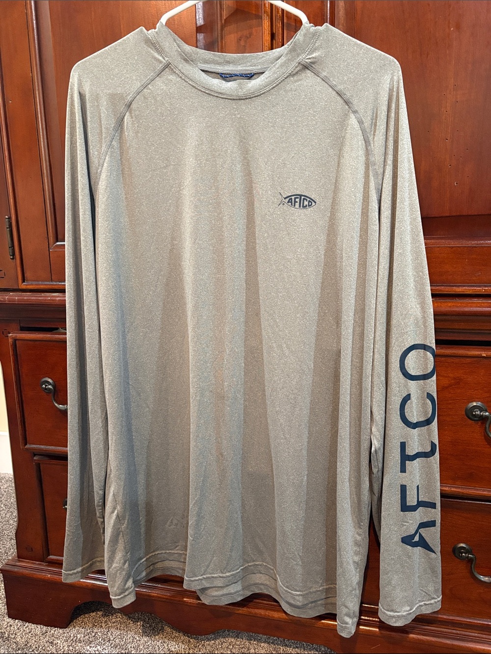 AFTCO Men's Long Sleeve Performance Shirt - Khaki with Navy Logo